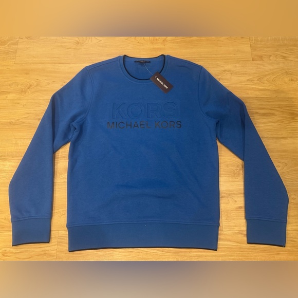 Michael Kors Men’s Pullover Crewneck Sweatshirt Large Logo NWT Blue M - XL - Picture 1 of 5
